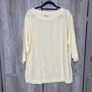 J. Jill Linen Tunic Pure Jill Pale Yellow Lagenlook Boho Boat Neckline Sz S Tall